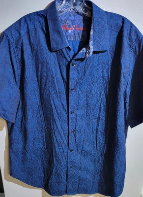 Robert Graham Mens Short Sleeve Damask All Over Classic Shirt Size 2XL Blue - Image 1 of 2