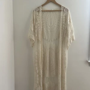 Vintage Rebellion Kimono Duster Lace Embroidered Wedding Honeymoon M Ivory - Picture 1 of 7