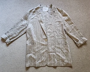 Lafayette 148 New York Blazer Gr. XL Khaki Streifen Leinen Ein Knopf - Bild 1 von 8