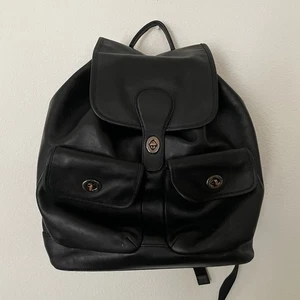 Coach Heritage Drawstring Backpack Black Refined Calf Leather C1265 Unisex - Picture 1 of 13