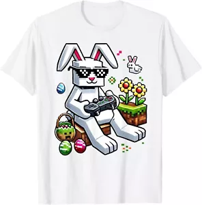Boys Happy Easter Day Bunny Egg Video Game Kids Mens Gamer unisex T-Shirt - Picture 1 of 2