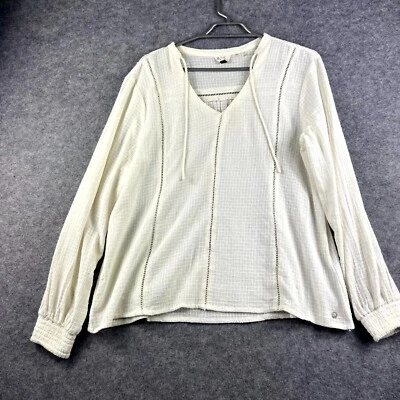 Blusa Roxy Mujer Pequeña Beige Encaje Manga Larga Cuello en V Algodón Ligero Informal Foto 1 de 4