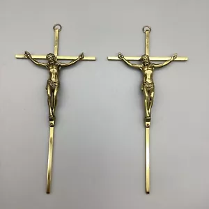 Vintage Jesus On Cross Crucifix Wall Hanging Religious 10" INRI Brass 2 - Picture 1 of 6