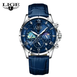 LIGE Herren Armbanduhr Quarz Datum Mondphase Leuchtend Wasserdicht Männer Uhr - Bild 1 von 8