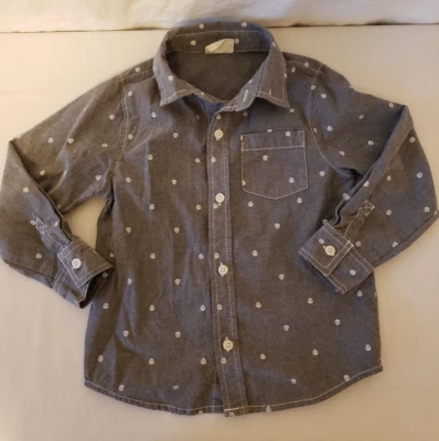 纽扣衬衫尺寸 4T 灰色长袖头骨印花疯狂 8 — 第 1/4 张图片