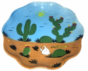 Talavera Mexico Q Ceramic Hand Painted Desert Design Round 11.5" Wall Deco Plate - Picture 1 of 8