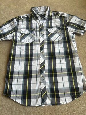 Camisa de manga corta Zoo York para hombre talla M verde gris amarillo a cuadros RN# 130323 Foto 1 de 4
