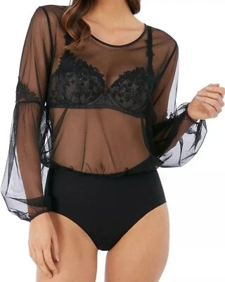 Body Wacoal Lumiere Douce Talla M 12 Negro Transparente Mangas Largas 150011 Nuevo Foto 1 de 4