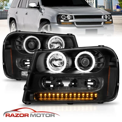 For 2002-2009 Chevy Trailblazer Projector Black Headlights LED Turn Signal - Image 1 of 4