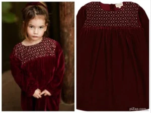 Girls Louis Louise Prunelle Velvet Dress Embroidered Long Sleeve Burgundy 6 $142 - Picture 1 of 14