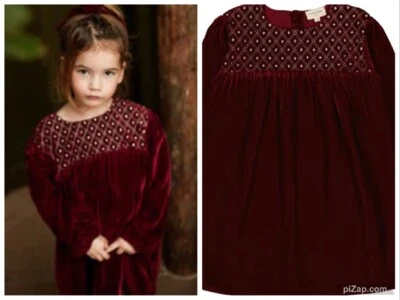 Niñas Louis Louise Prunelle Vestido de Terciopelo Bordado Manga Larga Borgoña 6 $142 Foto 1 de 4