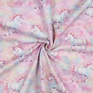 Stoff Meterware Einhorn Wolken rosa Softshell - Bild 1 von 5