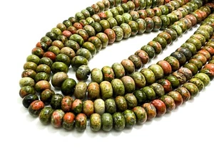 Natural High Quality Green Unakite Smooth Rondelle Round Flat Gemstone RD03 - Picture 1 of 4