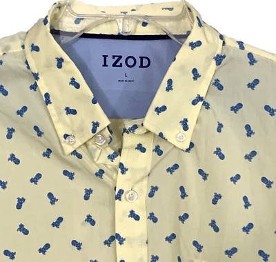 Izod Size XXL Shirt Mens Yellow With Blue Pineapple Short Sleeve Button Up Z1 - Image 1 of 4
