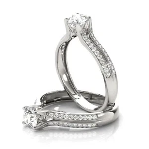 Round Diamond Lab Grown Cathedral Double Row Diamond Ring, Petal Prongs - Picture 1 of 3