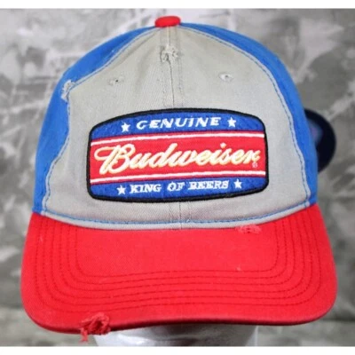 Budweiser King of Beers Patch Ball Cap Distressed Hat Snap Back - Image 1 of 4