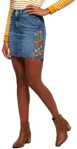 Superdry | Denim Mini Skirt - Indigo Embroidered | 24" Waist | BNWT - Picture 1 of 12