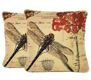 2 PC 18" Bugs Exotic Vintage Colorful Dragonfly Throw Pillow Cushion Cover Case - Picture 1 of 8
