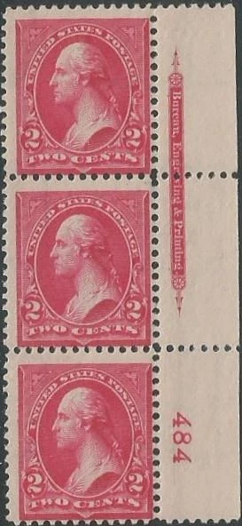 Strip of 3 stamps - Scott 267 - 2 cent - Washington - 1895 - MNH - Image 1 of 1