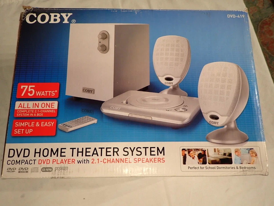 Coby DVD-419 Home Theater System 2.1 Channel 75 Watts DVD CD Speakers Bass - Image 1 of 4