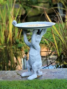 Grey Wild Hare Statue Bird bath garden feeder Effect Outdoor xmas Indoor gift - Picture 1 of 8