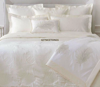 $475 Nuevo Yves Delorme PALMBAY King Sábana Plana Jacquard Marfil Crema 500TC Lujo Foto 1 de 4