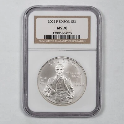 2004-P Thomas Alva Edison Silver Dollar- NGC MS 70 - Image 1 of 4