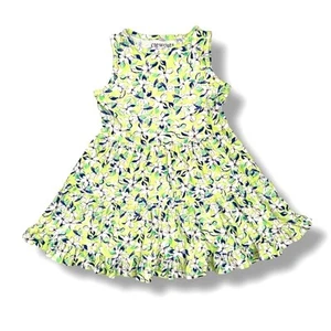 Crewcuts Girls Dress 4 Green Blue Floral 100% Cotton Ruffle Hem Sleeveless - Picture 1 of 5