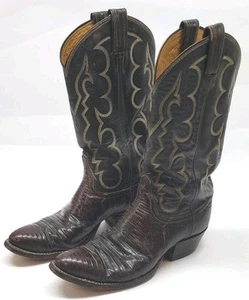 Tony Lama 8012 Cowboy Boots Men's 8.5B Brown Lizard Western Exotic Black Label - Picture 1 of 12