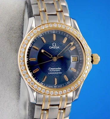 Mens Omega Seamaster 18K Gold Chronometer watch Blue Dial Diamond Bezel 2305.81 - Image 1 of 4
