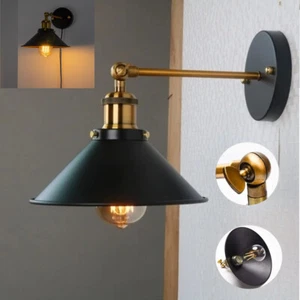 Vintage Industrial Wall Light Metal Lampshade Plug In Wall Lamp Dimmer Switch UK - Picture 1 of 13