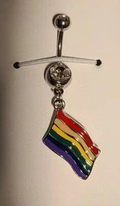 Bauchnabelring Rainbow Pride Flagge doppelt mit Schmucksteinen besetzt 316L Chirurgenstahl - Bild 1 von 1