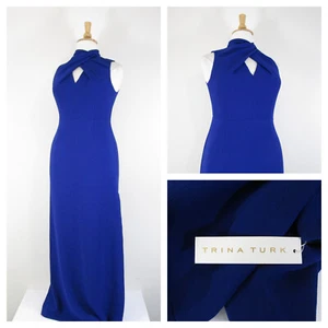 Trina Turk Royal Blue Halter High Neck Keyhole Long Formal Dress Gown Size 12 - Picture 1 of 12