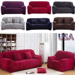 Plush Sofa Slipcover Stretch Couch Cover 1/2/3/4 Seater All-inclusive Protector - Picture 1 of 41