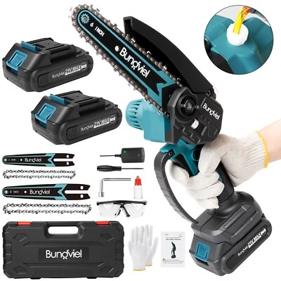 Bundviel Mini Kettensäge 6/8" mit 2 Akkus Bürstenloser Motor Garten 4000mAh