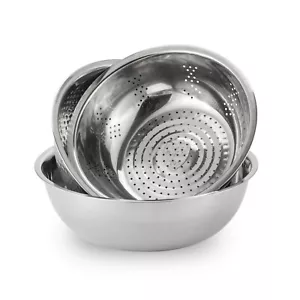 3-teilig Edelstahl Rührschüssel Sieb Set Salatschüssel Kuchen Seiher stapelbar - Bild 1 von 8