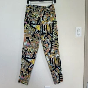 RARE VTG 90’S MOSCHINO WOMEN’S PEACE PRINT JEANS MULTICOLOUR MULTICOLOUR SIZE S - Picture 1 of 12