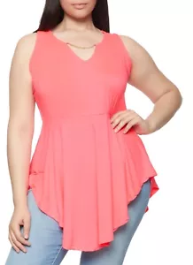 Plus Size Peach/Fuchsia Notch Neck Keyhole Sleeveless Top. Size 3XL.. - Picture 1 of 2