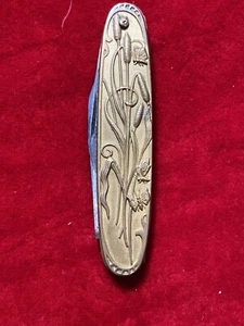 Art Nouveau lady Brass 2 bladed 3 inch pocketknife 6 Inch Open - Picture 1 of 5