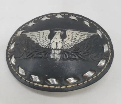 Belt Buckle Eagle Flying Phoenix Black & Silver Faux Leather Buckle - Image 1 of 4