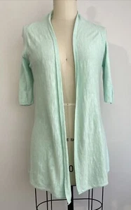 Eileen Fisher Damen Strickjacke Leinen Kurzarm vorne offen hell mintgrün XS - Bild 1 von 12