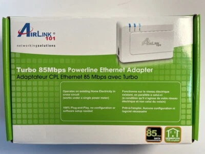 NEW! Airlink 101 Turbo 85mbps Home Plug Powerline Ethernet adapter APL8512  - Image 1 of 4