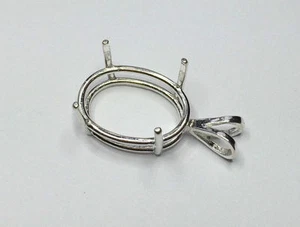 Sterling Silver Oval Cast Wire Pre-Notched Pendant Setting (6x4mm - 30x22mm) - Picture 1 of 5
