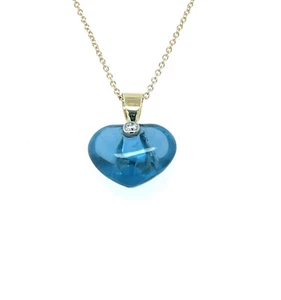 Blue Heart 13.39 Carats Sky Blue Cabochon Topaz  with natural Diamond 14KYG - Picture 1 of 3