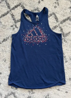 Girls ADIDAS Patriotic Flag Tank Top Red White Blue Stars Size XL 14/16 - Image 1 of 4