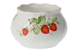 Queens Virginia Strawberry Gold Edge Swirl Embossed Sugar Bowl Coffee - 65205G - Picture 1 of 2
