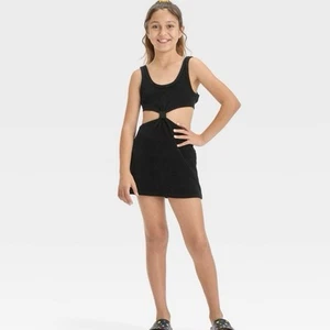 Girls' Solid Terry Cover Up Dress - art class Black Small (6-7 years old) #20309 - Picture 1 of 8