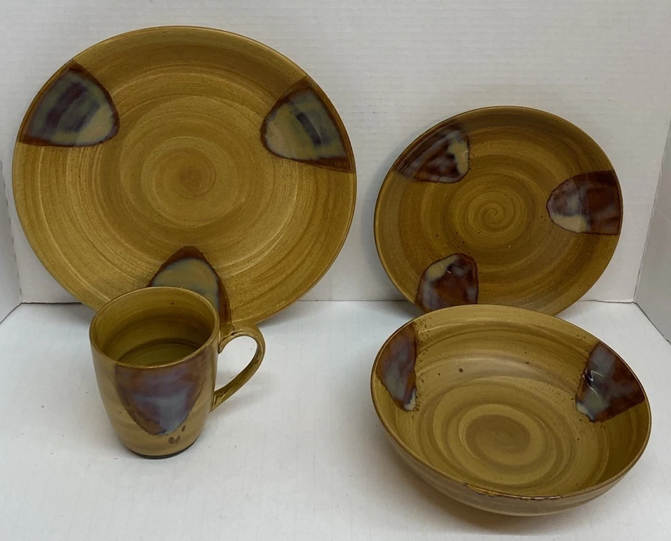 Juego de vajilla de 4 piezas Sango Splash 4951 marrón hecho a mano por goteo; 1 lugar Foto 1 de 4