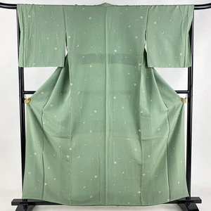 Kimono M Silk Komon Length 159.5cm Sleeve 66cm Green Light Used - Imagen 1 de 7