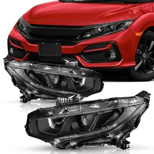 For 2016-2021 Honda Civic Black W/LED DRL Projector Headlights Headlamps L+R - Picture 1 of 7
